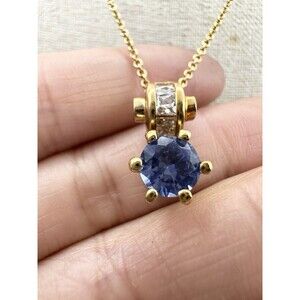 Lind 14k Gold Electroplated Blue Clear Stone Pendant Necklace 18”
